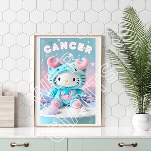 Zodiac Sign Crab Cancer Hello Kitty Art Poster 11X17